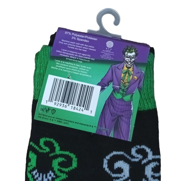 DC Comics Joker Socks Mens Size 6-12 Black Graphic Mid Calf 2 Pairs - Picture 4 of 5